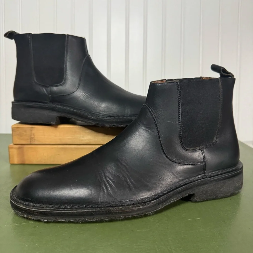 John Varvatos Classic Low Chelsea Boots Handmade in Black Leather *Italy* - Picture 1 of 8